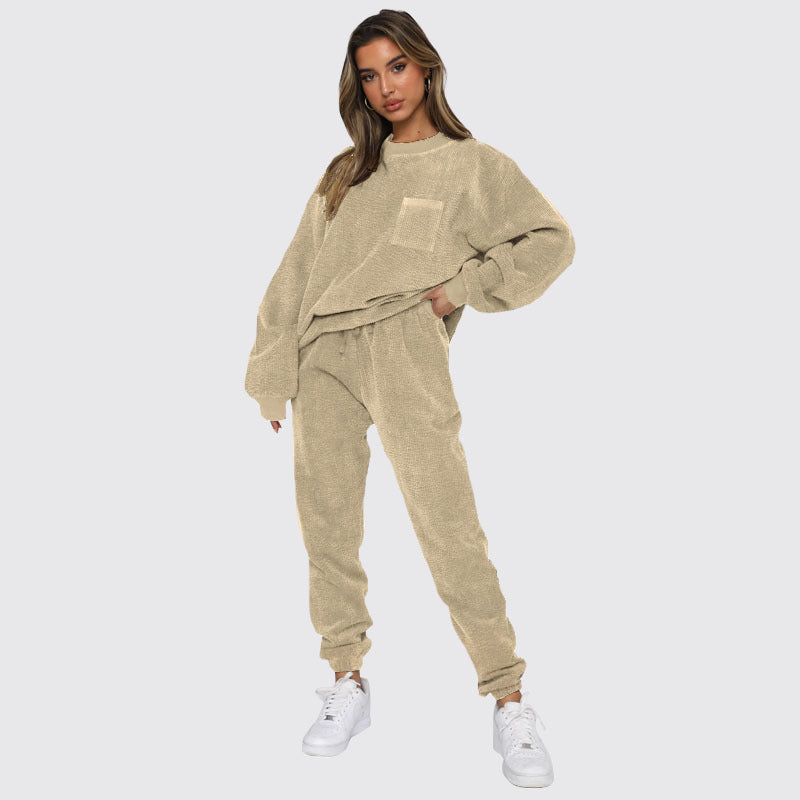 Autumn Corduroy Two-Piece Pullover and Trousers Set