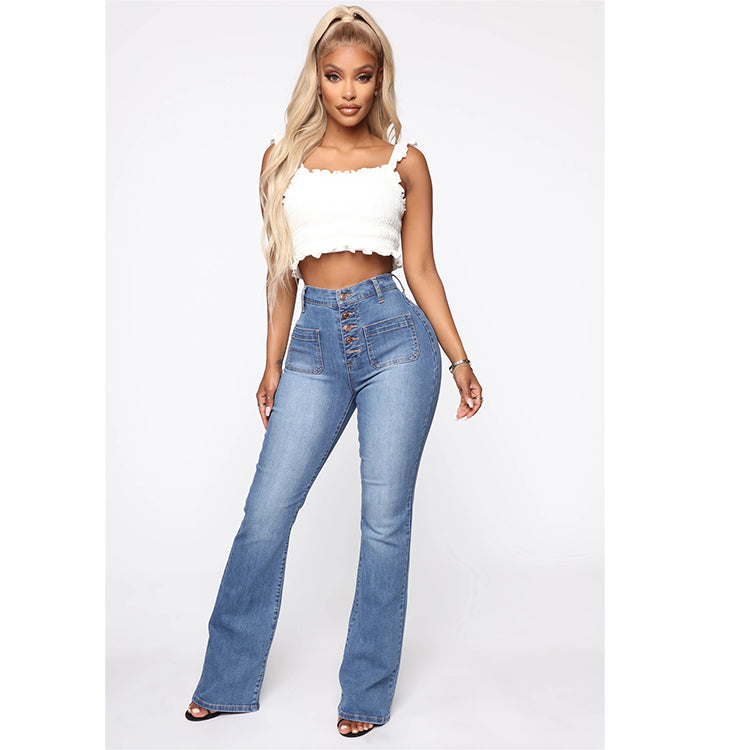 Patch Pocket Washed Denim Jeans