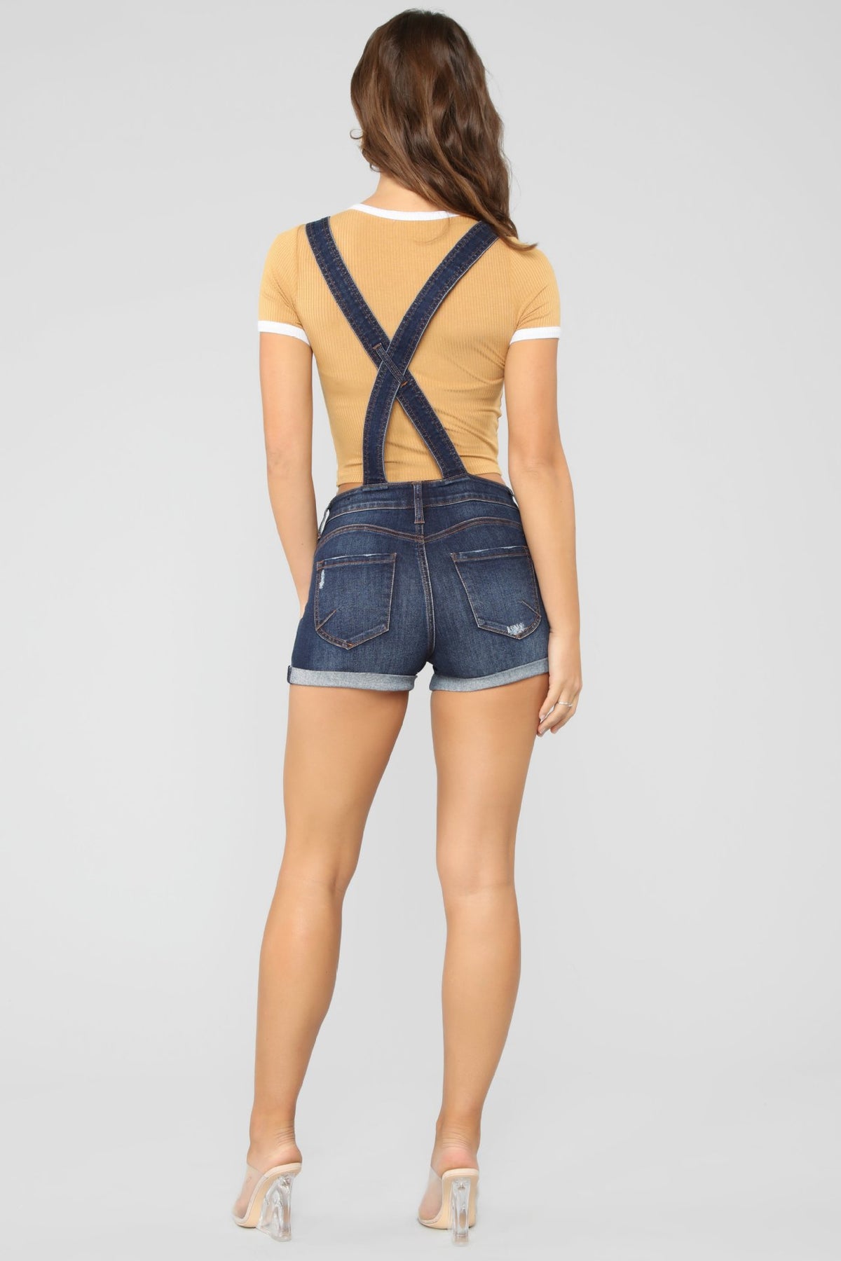 Elastic Ripped Suspender Denim Shorts