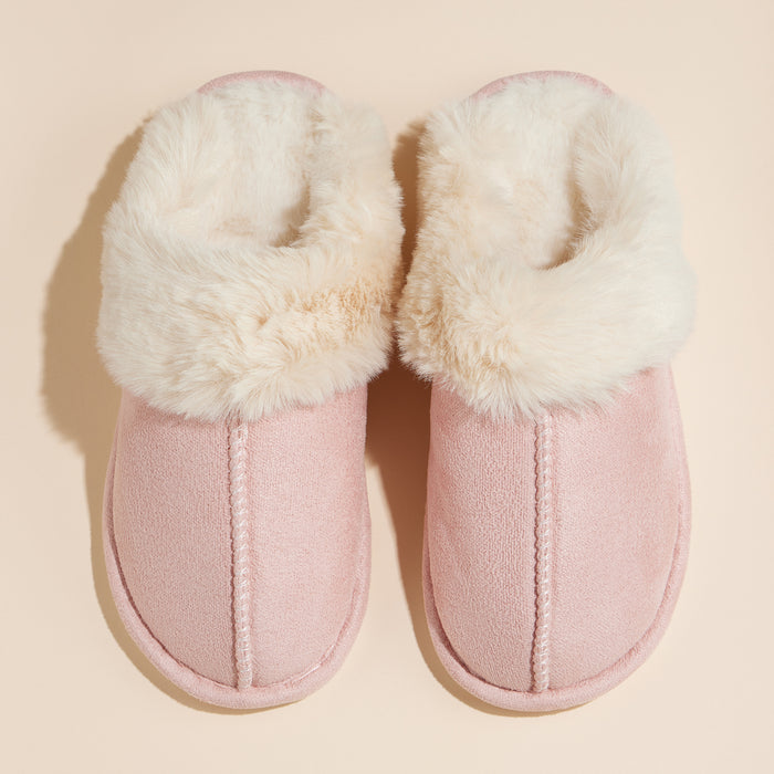 Sherpa Fur Trimmed Home Slippers