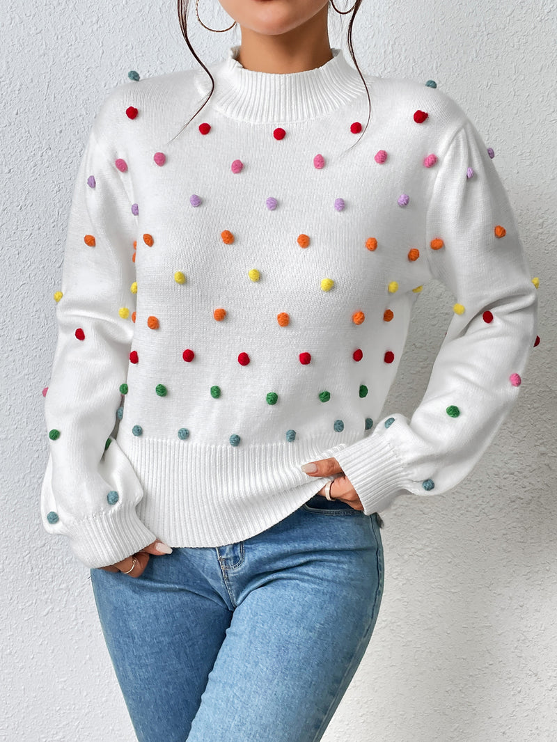 Colored Pom-Pom Knit Sweater