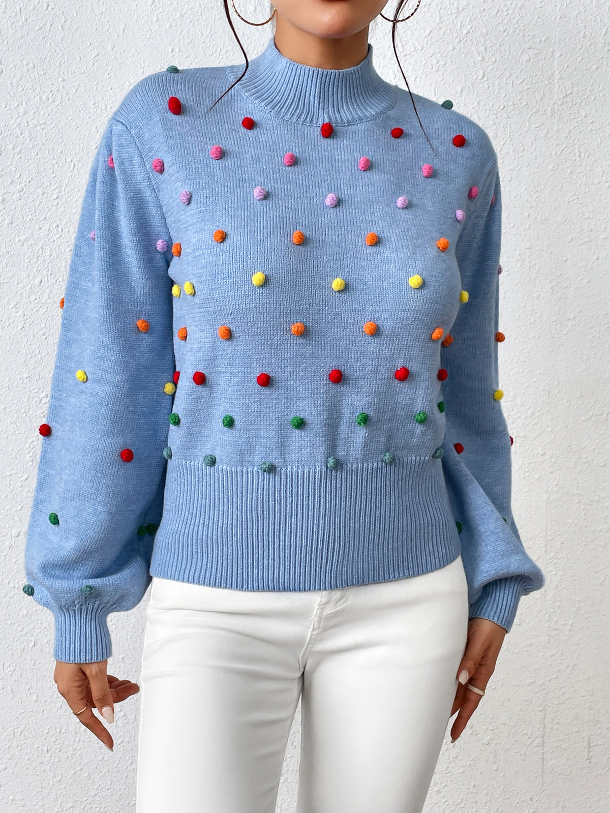 Colored Pom-Pom Knit Sweater