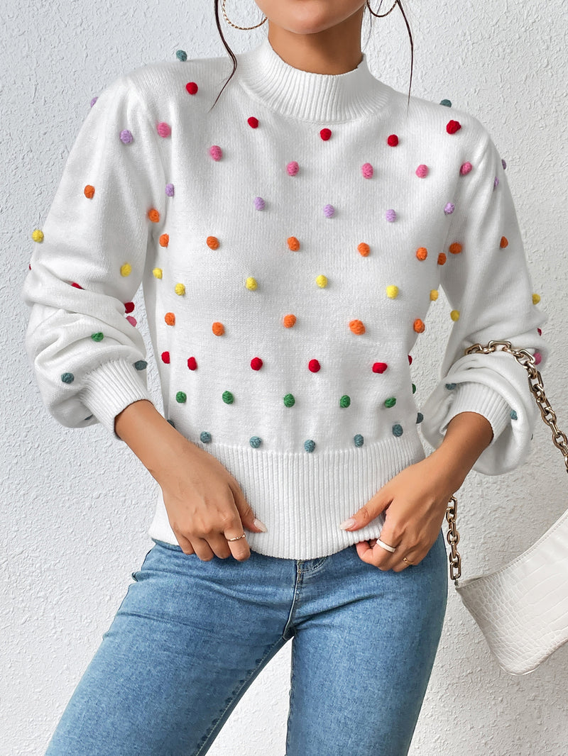 Colored Pom-Pom Knit Sweater