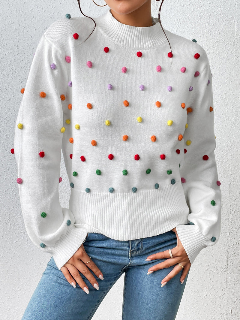 Colored Pom-Pom Knit Sweater