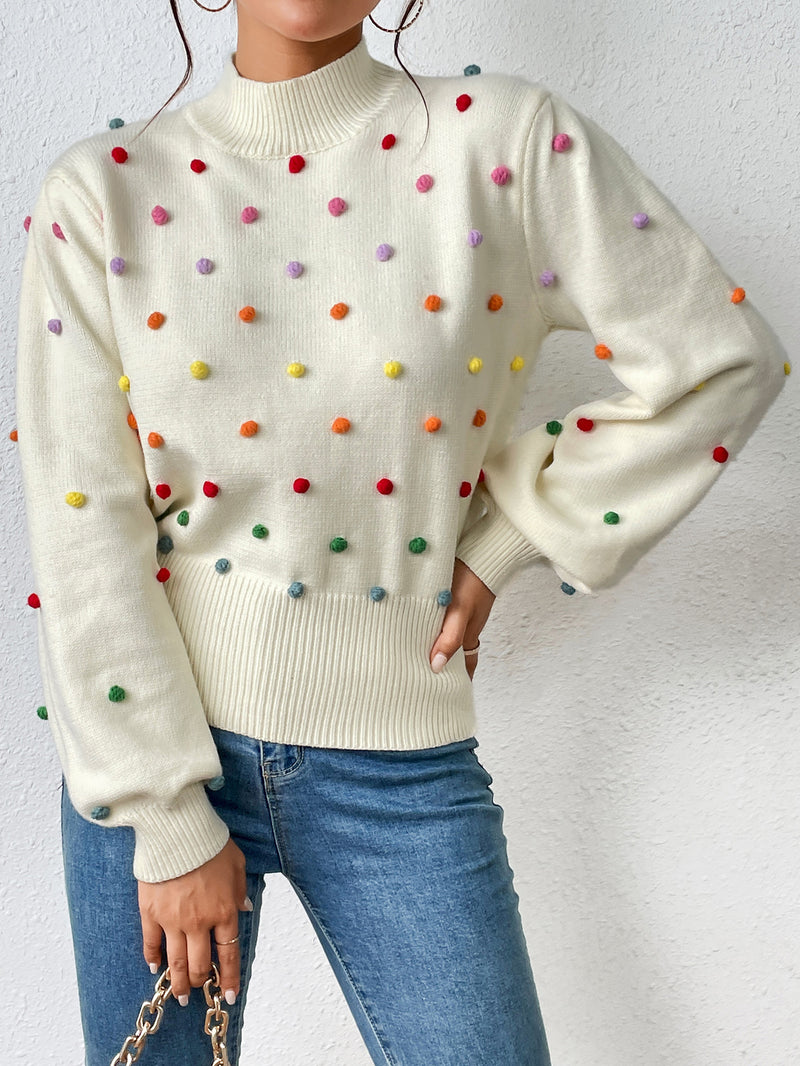 Colored Pom-Pom Knit Sweater