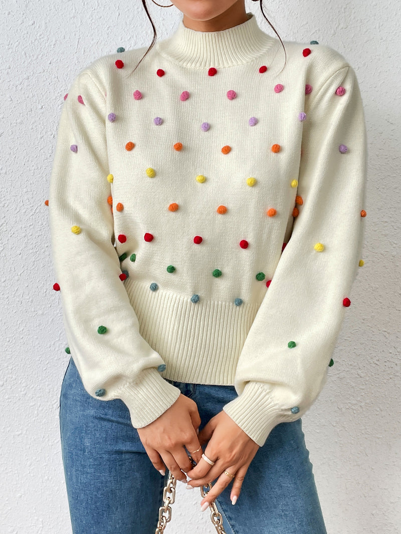 Colored Pom-Pom Knit Sweater