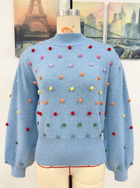 Colored Pom-Pom Knit Sweater