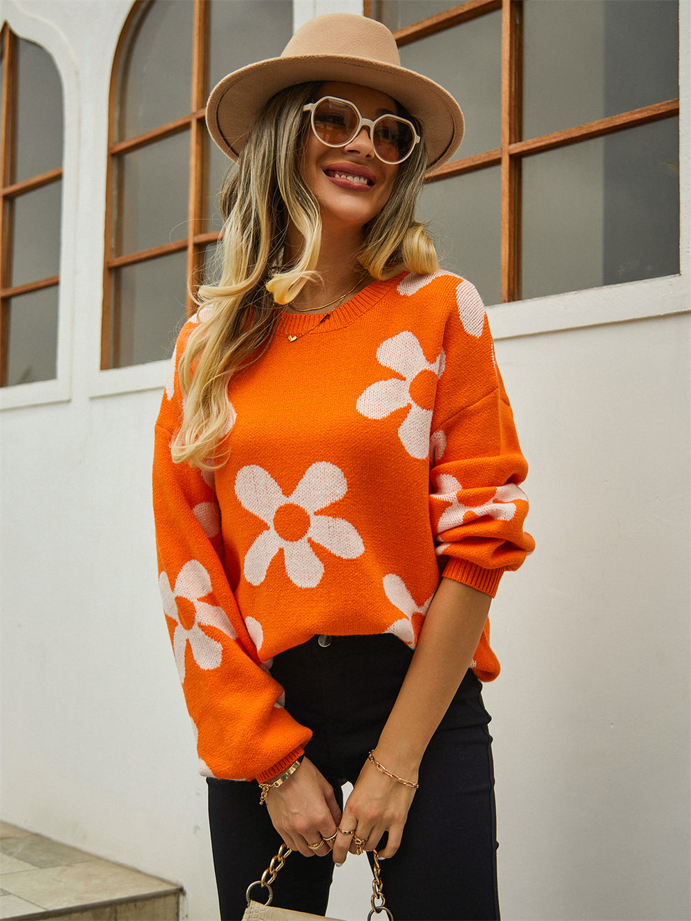 Floral Jacquard Plus Size Pullover Sweater