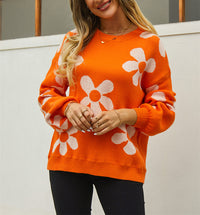 Floral Jacquard Plus Size Pullover Sweater