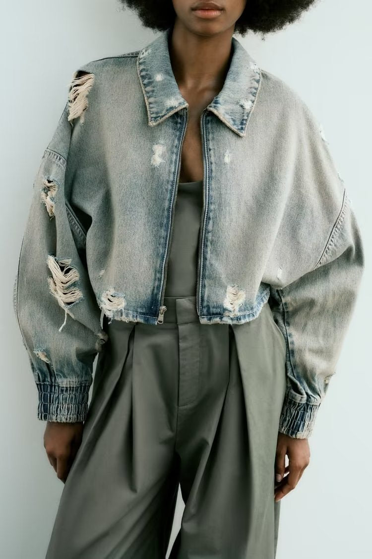 Destroyed Denim Crop Jacket