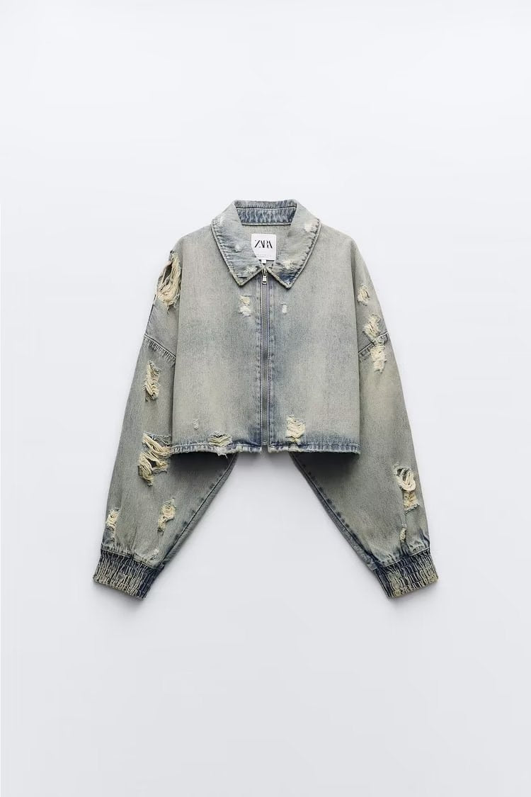 Destroyed Denim Crop Jacket