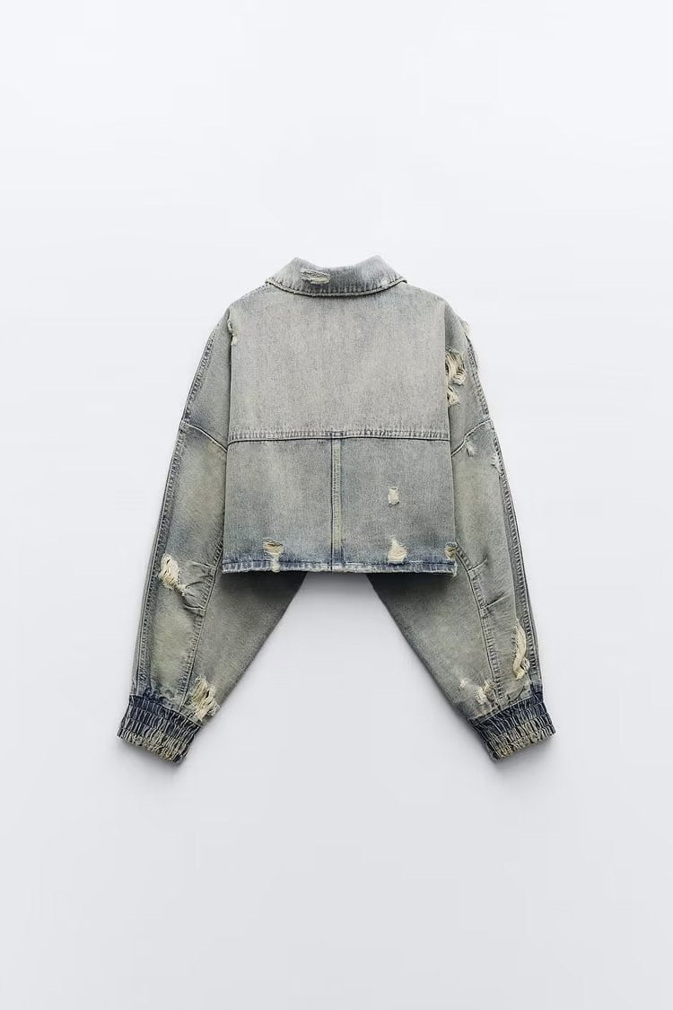 Destroyed Denim Crop Jacket