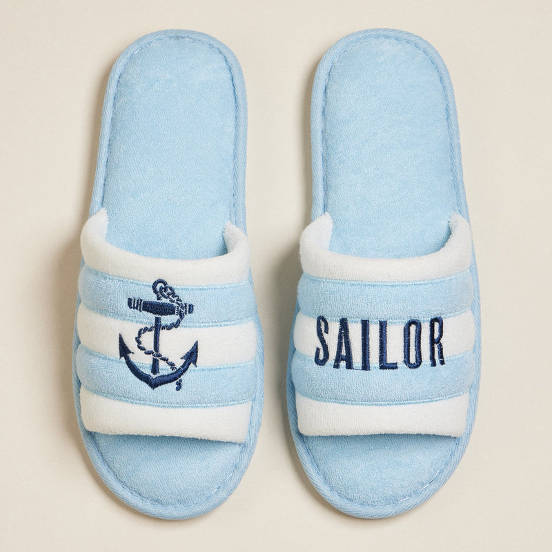 Sailor Anchor Embroidered Terry Poolside Slides