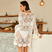 Bell Sleeve Water Soluble Hollow Out Beach Cover-Up