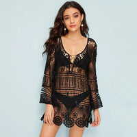 Bell Sleeve Water Soluble Hollow Out Beach Cover-Up