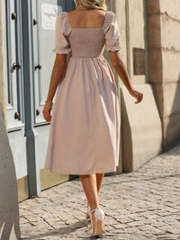 Short Sleeved Midi A Line Dress