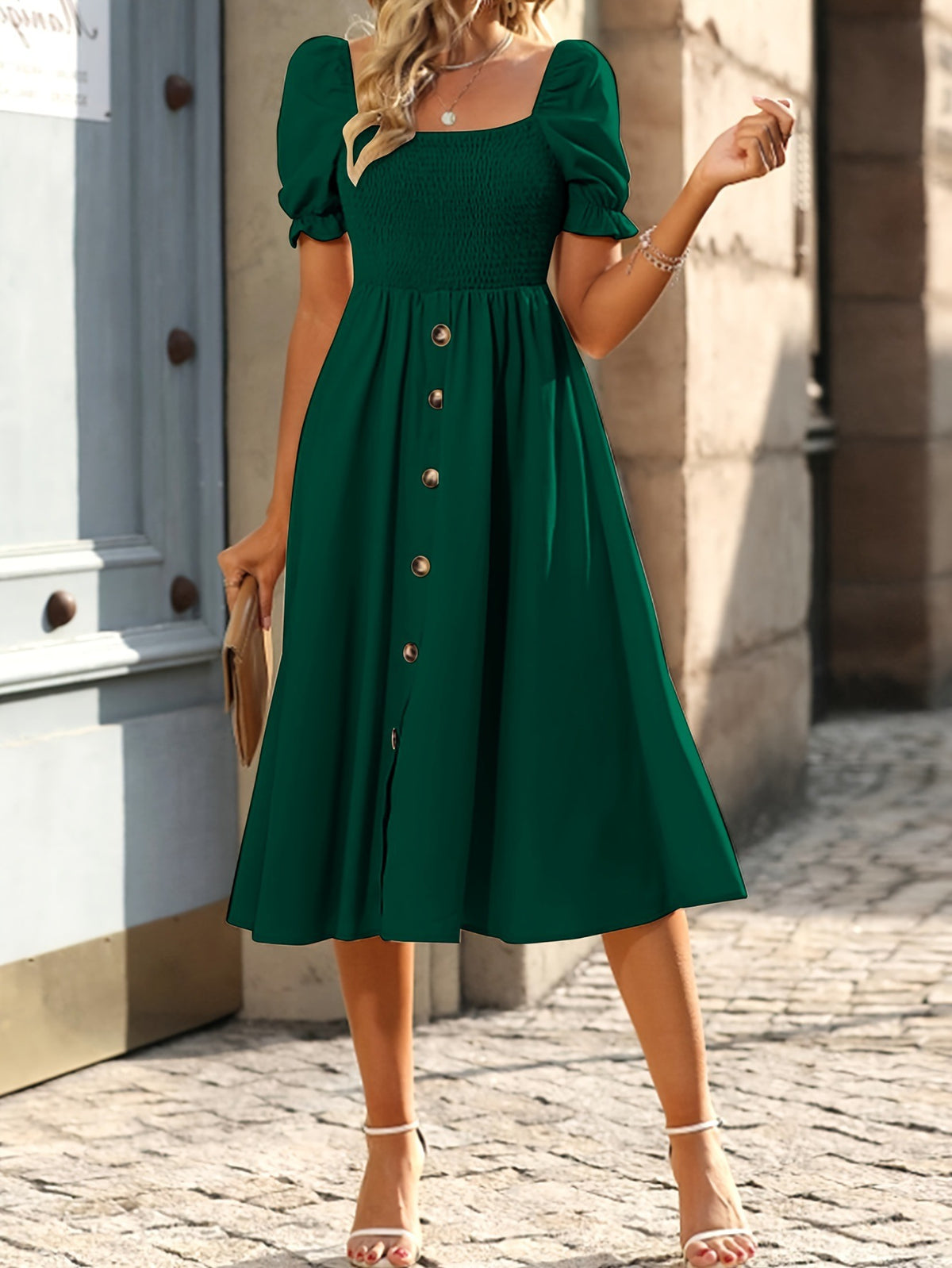 Short Sleeved Midi A Line Dress