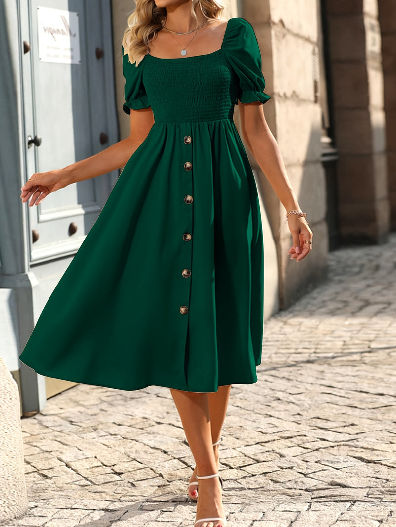 Short Sleeved Midi A Line Dress