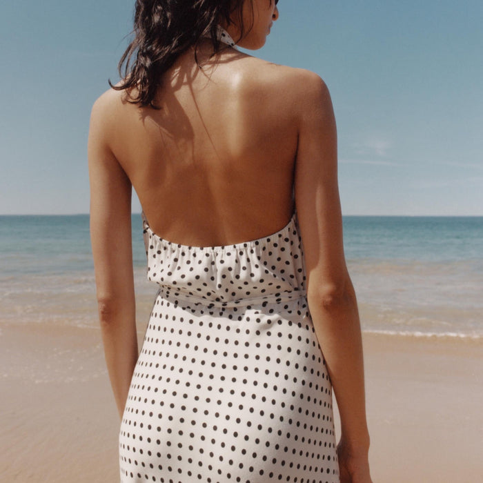 Halter Neck Polka Dot Print Midi Dress