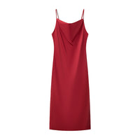 Spring Silk Satin Mid-Length Sling Dress