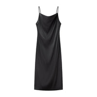 Spring Silk Satin Mid-Length Sling Dress