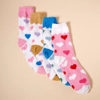 Hearts Pattern Fuzzy Socks Assorted Pack of 4