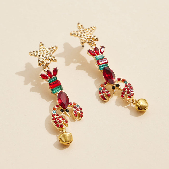 Festive Rhinestone Lobster Dangle Earrings