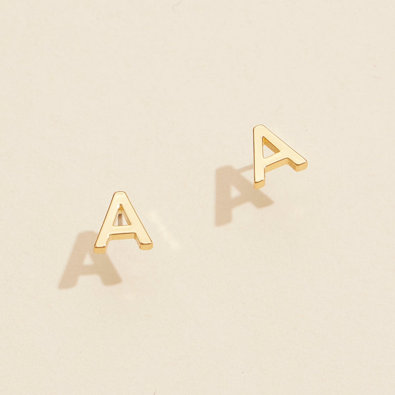 Initial Metal Stud Earrings