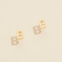 Initial Metal Stud Earrings