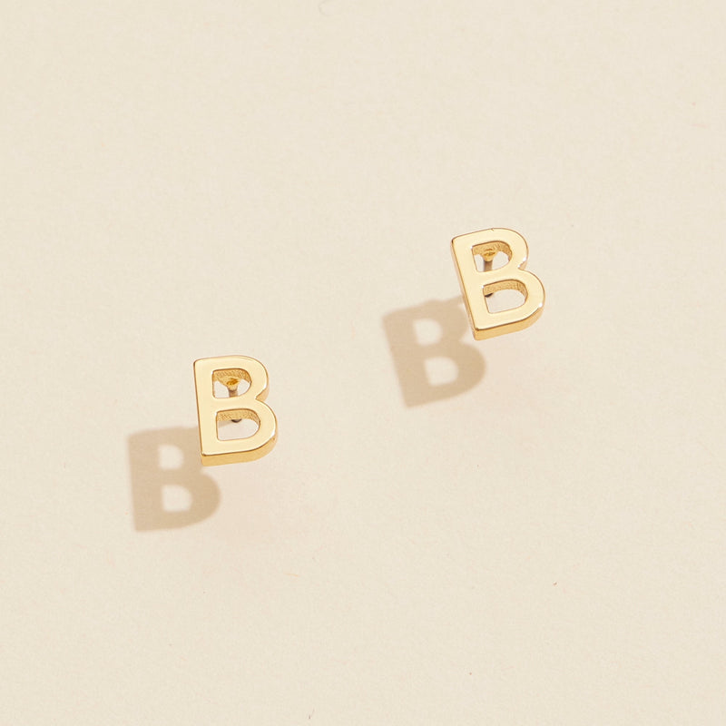 Initial Metal Stud Earrings