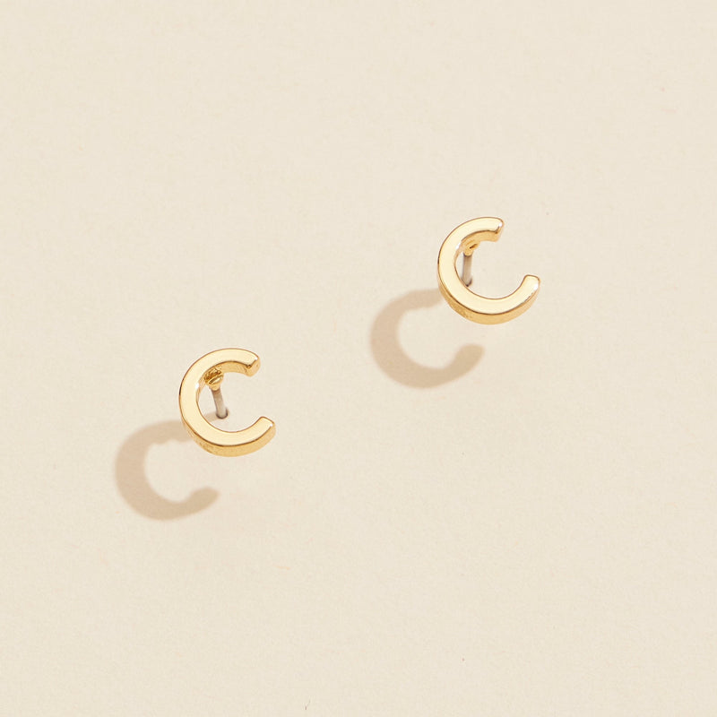 Initial Metal Stud Earrings