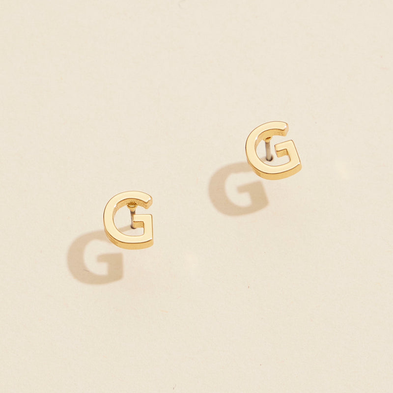 Initial Metal Stud Earrings