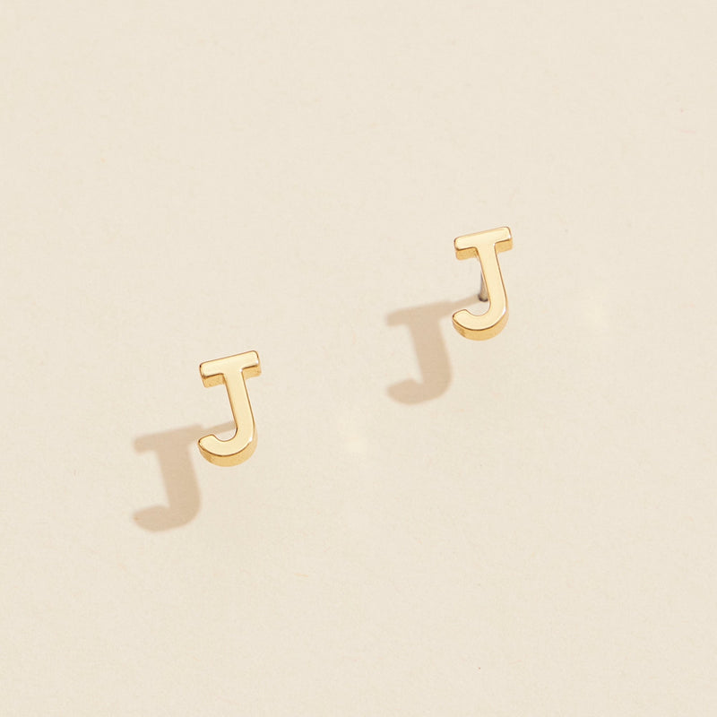 Initial Metal Stud Earrings