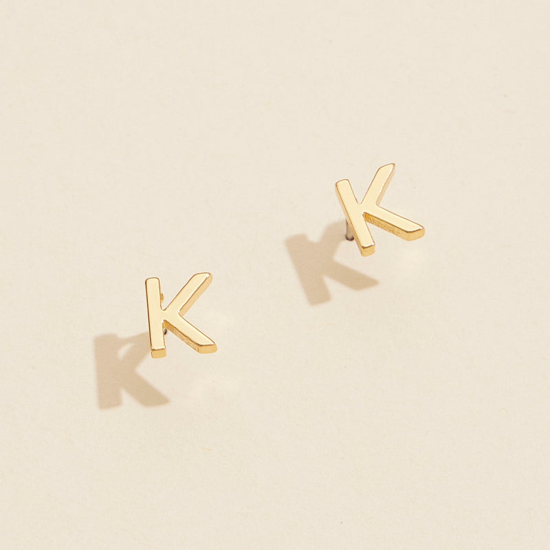 Initial Metal Stud Earrings