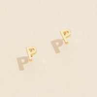 Initial Metal Stud Earrings