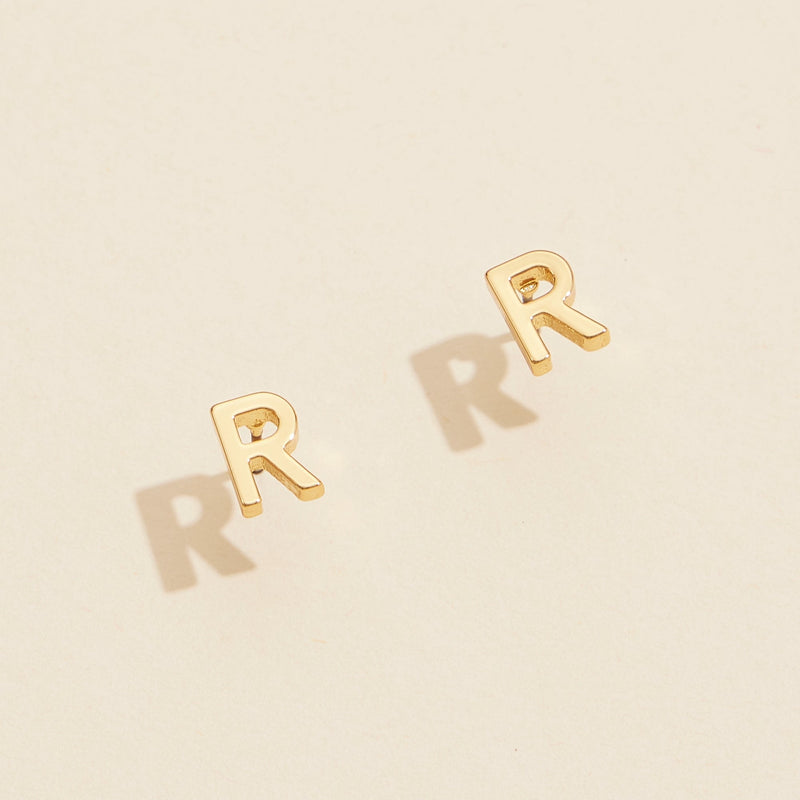 Initial Metal Stud Earrings