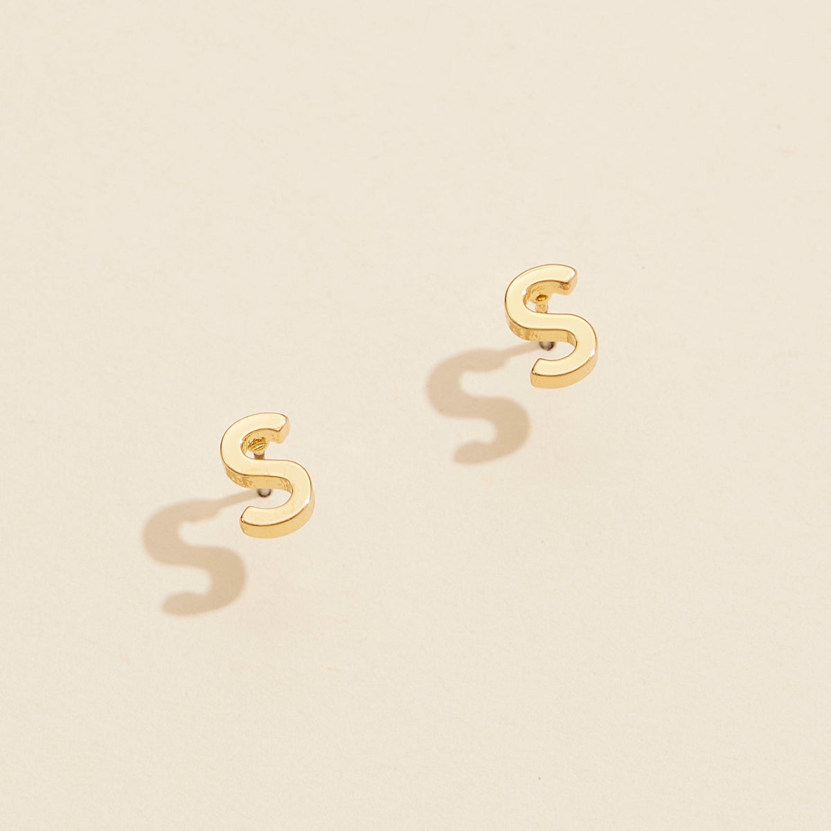 Initial Metal Stud Earrings