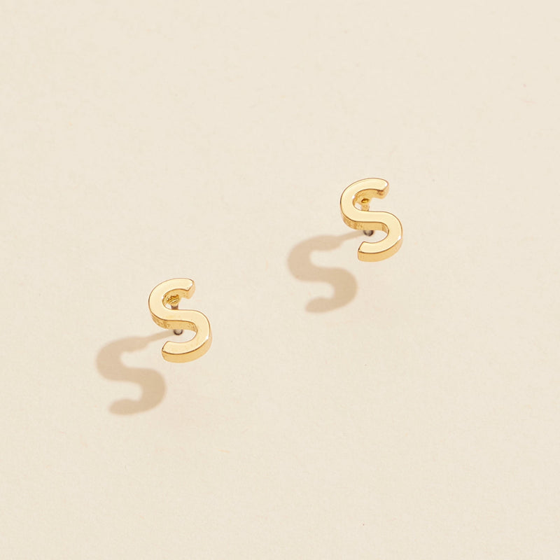 Initial Metal Stud Earrings