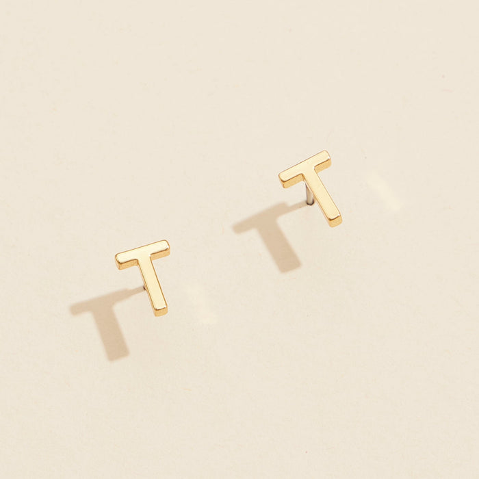 Initial Metal Stud Earrings