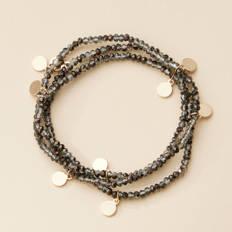 Delicate Beaded Charm Bracelet Set – Elegant Stackable Design with Gold Disc Accents