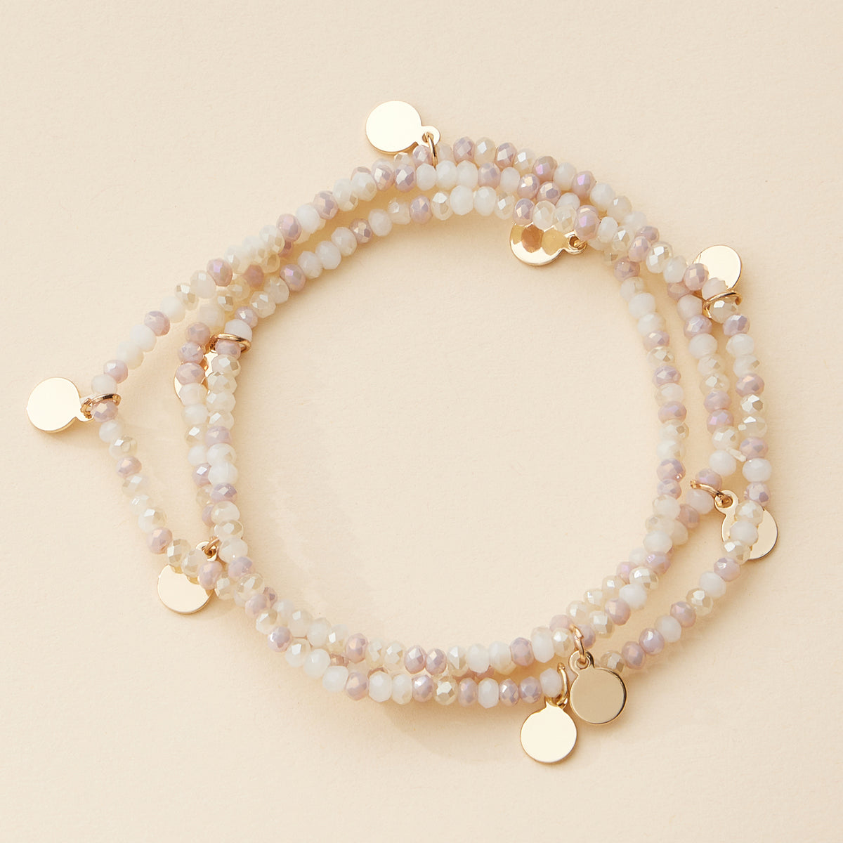 Delicate Beaded Charm Bracelet Set – Elegant Stackable Design with Gold Disc Accents