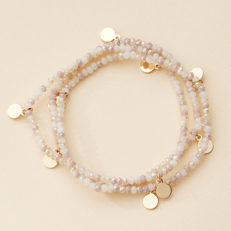 Delicate Beaded Charm Bracelet Set – Elegant Stackable Design with Gold Disc Accents