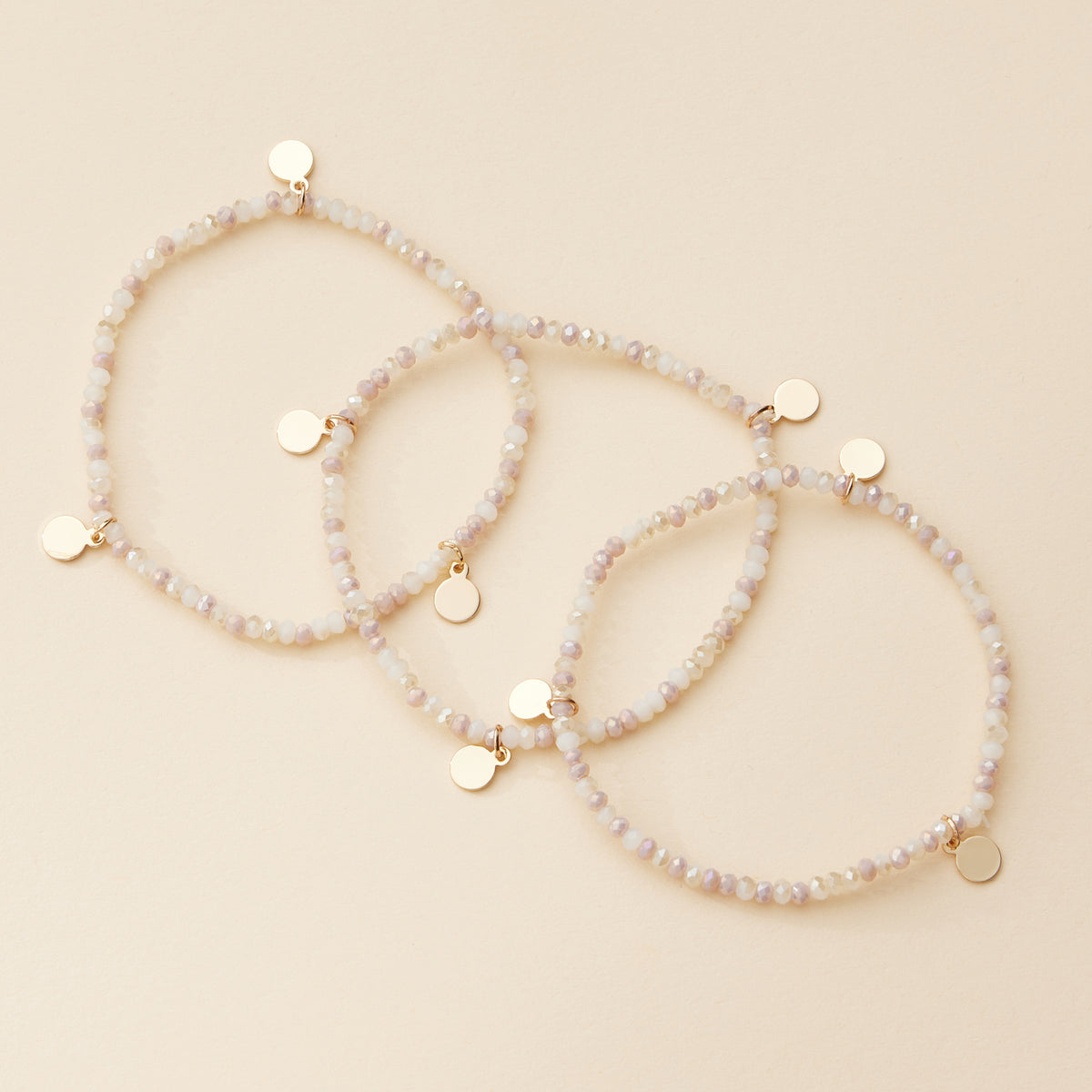 Delicate Beaded Charm Bracelet Set – Elegant Stackable Design with Gold Disc Accents