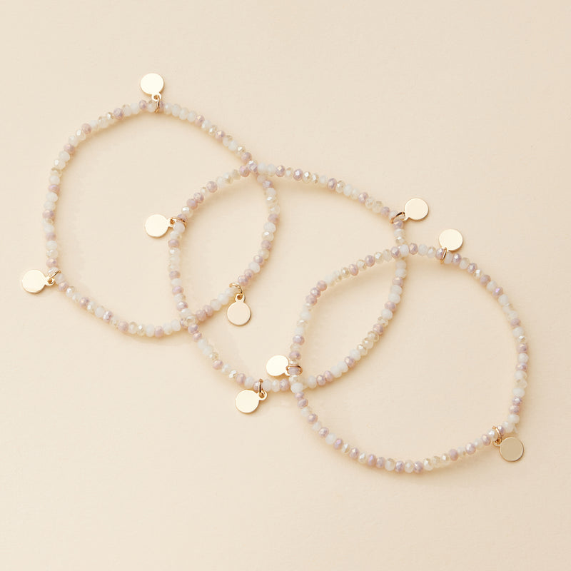 Delicate Beaded Charm Bracelet Set – Elegant Stackable Design with Gold Disc Accents