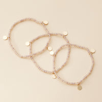 Delicate Beaded Charm Bracelet Set – Elegant Stackable Design with Gold Disc Accents