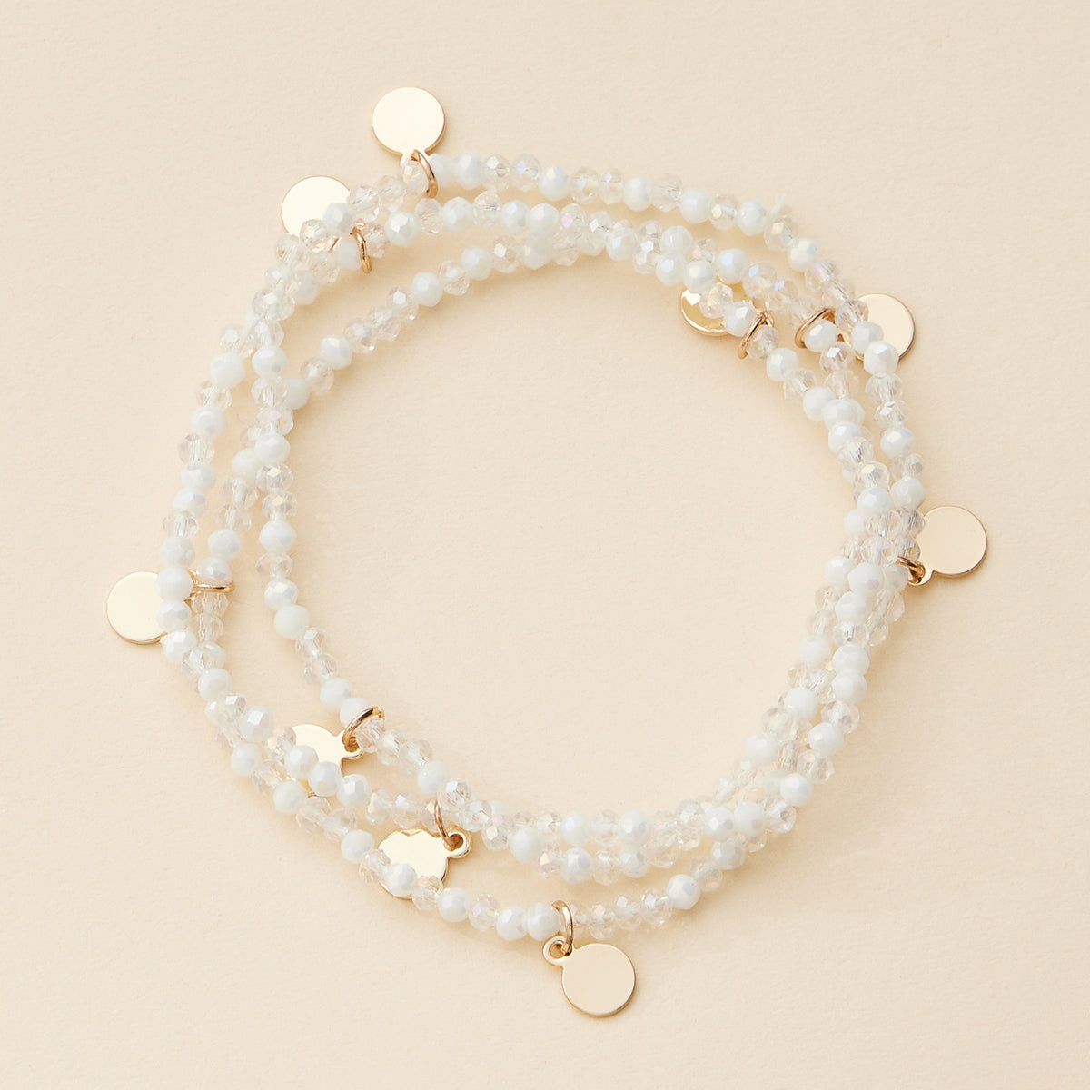 Delicate Beaded Charm Bracelet Set – Elegant Stackable Design with Gold Disc Accents