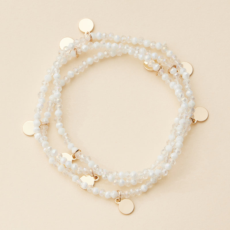 Delicate Beaded Charm Bracelet Set – Elegant Stackable Design with Gold Disc Accents