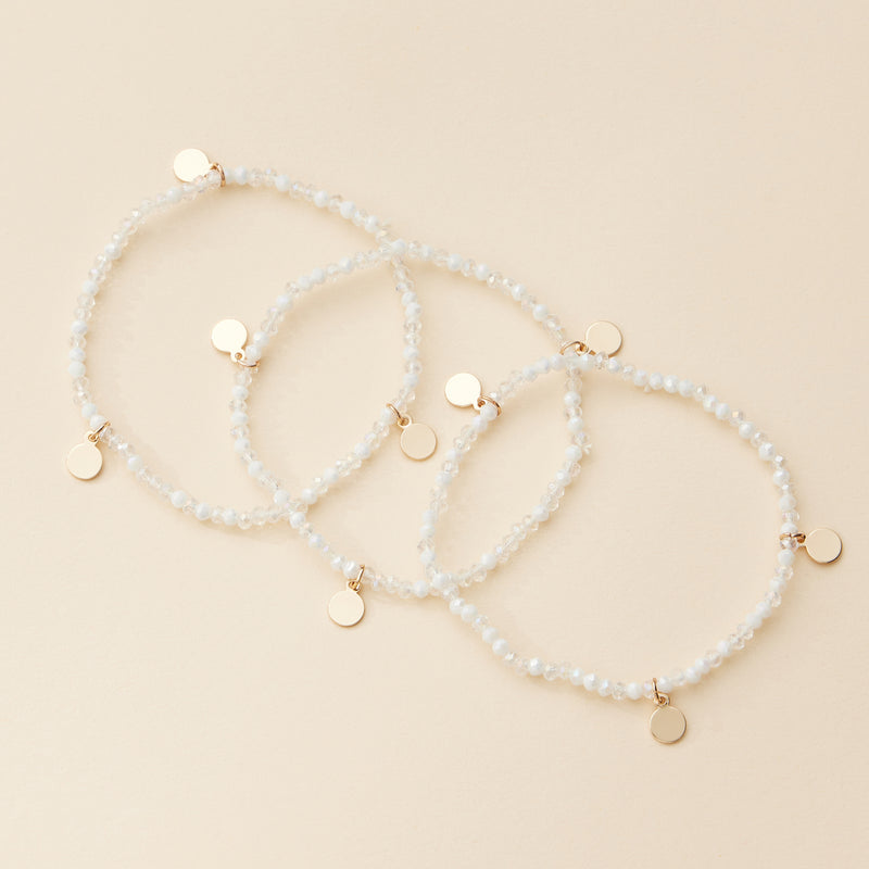 Delicate Beaded Charm Bracelet Set – Elegant Stackable Design with Gold Disc Accents