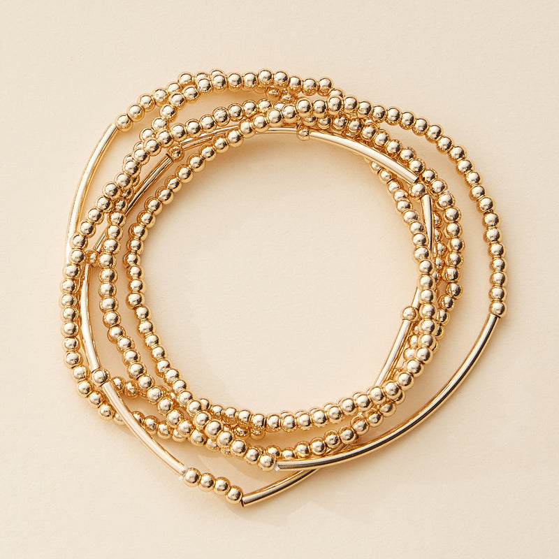 Elegant Beaded Bangle Set – Stackable Bracelet Collection in Gold and Silver