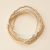 Elegant Beaded Bangle Set – Stackable Bracelet Collection in Gold and Silver